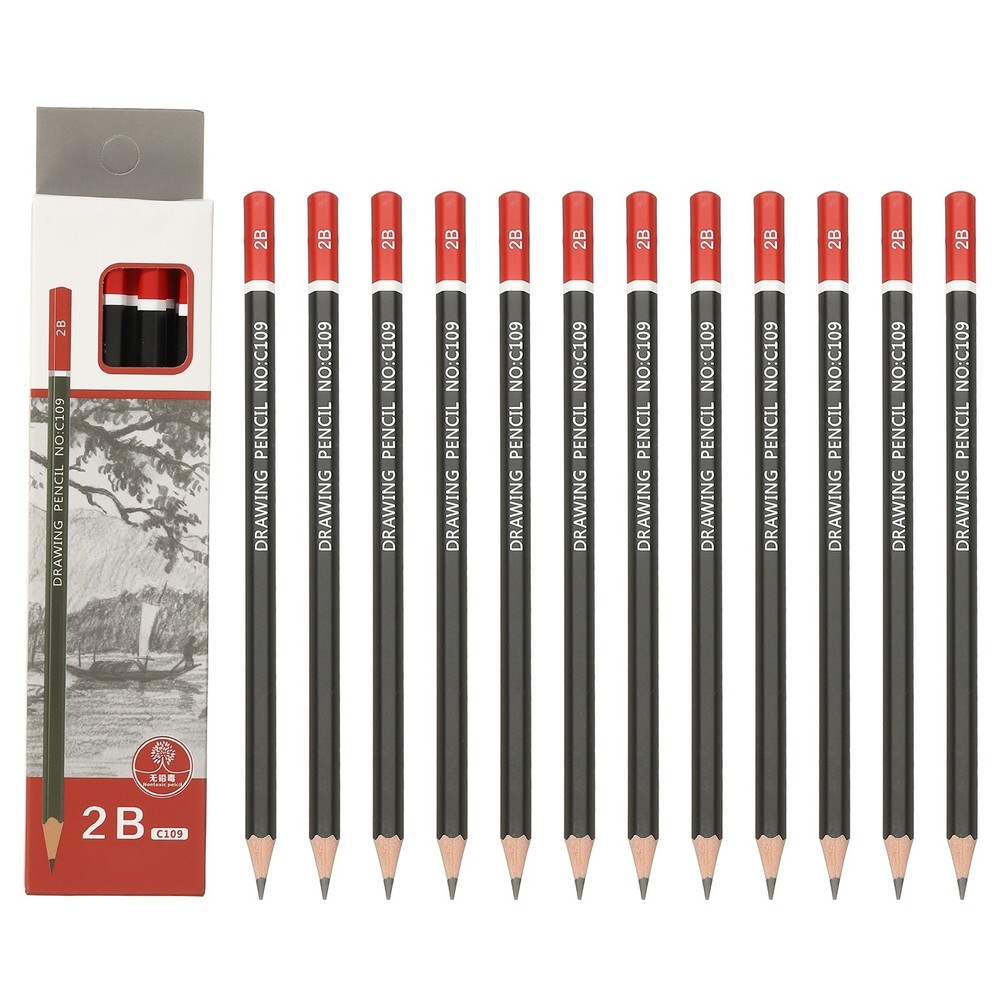 24Pcs 2B Drawing Pencils for Sketching, Red/Black