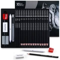 Kird Barken 24PCS Professional Sketch Pencil Set – 5H to 14B Pencils, Charcoa…