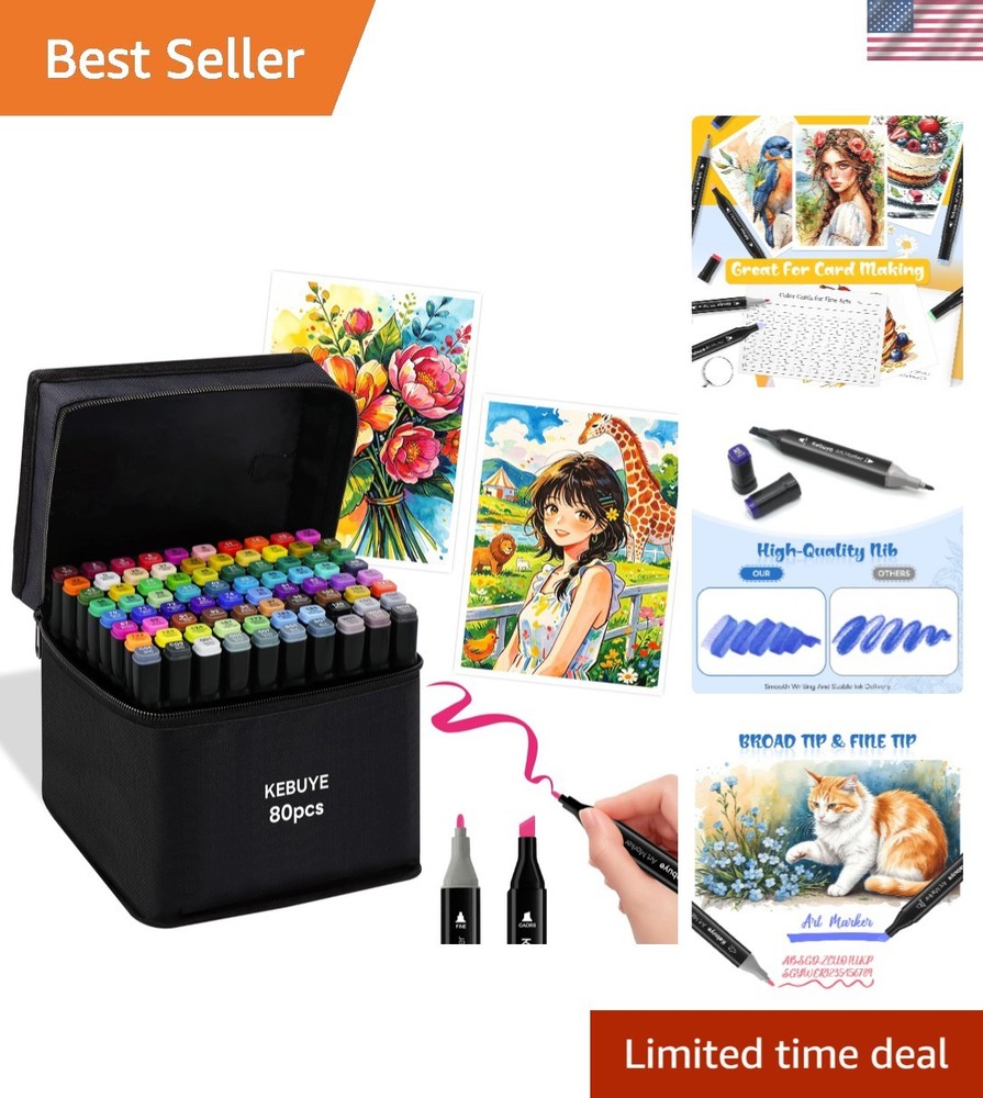 Professional Dual-Tip Alcohol Markers Set – 80 Colors for Drawing & Sketching