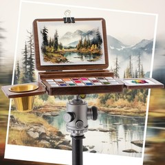 11-Piece Portable Watercolor Palette Set – Foldable Walnut Box with 24 Grids,…