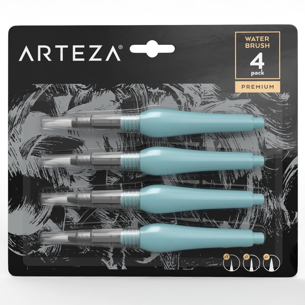 ARTEZA Water Brush Pen, Set of 4, Assorted Soft Nylon Bristle T Kitchen