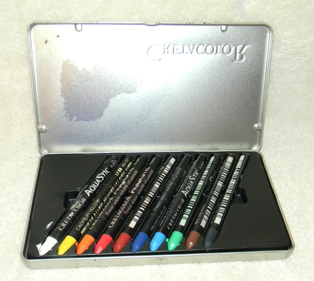 Cretacolor 10 Piece Aquastic Set ~ Water-Soluble Oil Pastels In Tin Case Unused