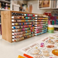 Bamboo Marker Organizer, Wooden Desktop Storage Hold 126 Markers, Pens, Penci…