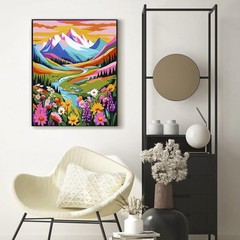 Mountain Paint by Numbers Kit for Adults, Flower Mountain Paint by Numbers Kits