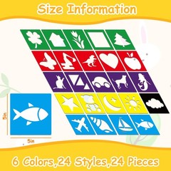 24 Piece Stencils for Kids Painting Sidewalk Chalk 5in, colorful