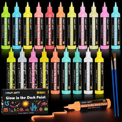 Glow in the Dark Fabric Paint – 20 Colors (1 Fl.Oz. Each) 3D Long-Lasting, Lumin