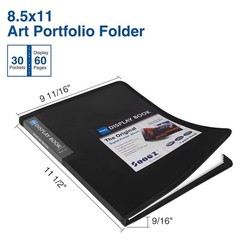 Sooez 30pocket Binder with Plastic Sleeves 8.5×11 Black, Heavy Duty Art Portf…
