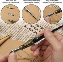 Glass Dip Ink Pen Calligraphy Set – 17 Pcs Kit with Rainbow Crystal Retro Carvin