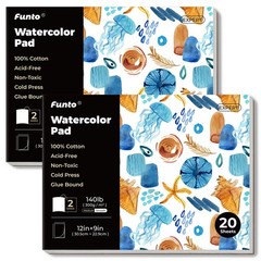2 Pack 12×9 Watercolor Pad 20 Sheets 140lb 300gsm 100% Cotton Cold Press