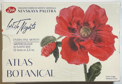 White Nights BOTANICAL Watercolor paint set – 12 full pans – plastic box – NEW