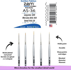 Brush Golden Taklon Miniature Detail Artist Brush Set Long Liner 20/0, Mini Line