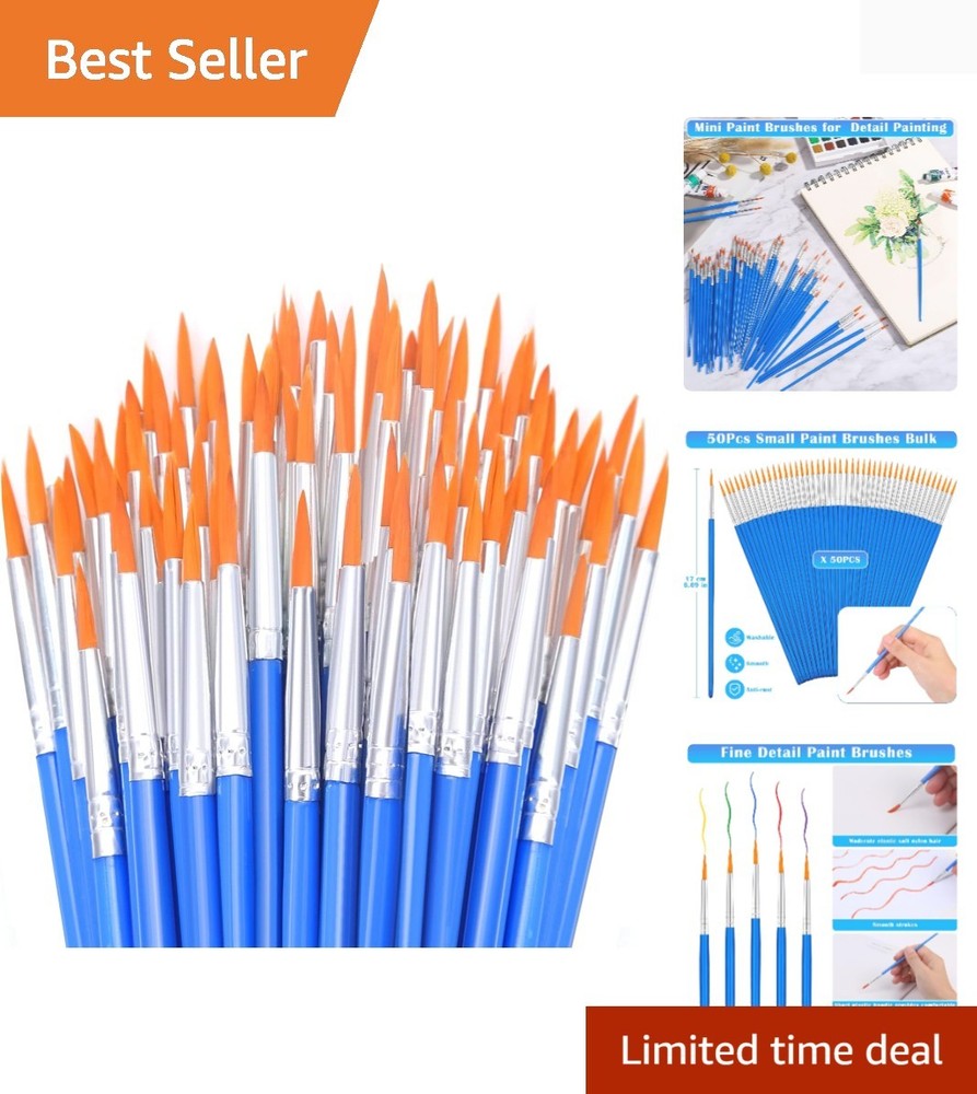 50Pcs Round Paint Brushes Bulk, Small Paint Brushes Classroom Brushes Set for…