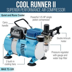 Cool Runner II Airbrush Kit with Dual Fan Air Compressor, 3 Airbrushes, Clean…