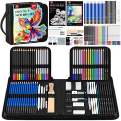 106 PCS Art Supplies Sketching Kit, Pro Drawing Pencils with 3-Color Sketchbo…