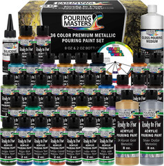 Pouring Masters 36-Color Metallic Ready to Pour Acrylic Pouring Paint Set with S
