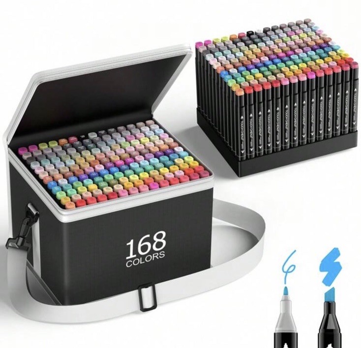 168 Colors Set Dual Brush Alcohol Markers Dual Tip Pens for Artist Kids Adults