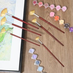 Artist Fan Paint Brush Set 6 Sizes 2/4/6/8/10/12 – Long Wood Handle for Acrylic