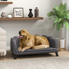 Comfortable Large Dog Couch Charcoal Gray with Foam Cushioning and Extra Pillow
