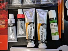 Daler Rowney Acrylic Art Lot: Impasto Gel Medium Colors Glue Stick Brushes +