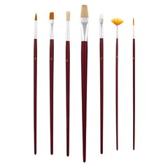 7-Piece Long Handle Nylon Hair & Bristle Artist Paint Brush Variety Set