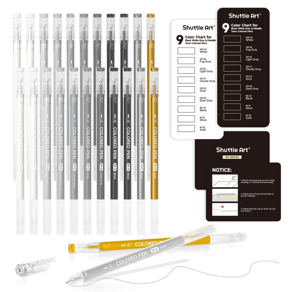 22 Colored Pens 0.6mm Fine Point Gel Pens for Black Paper Metallic Tones