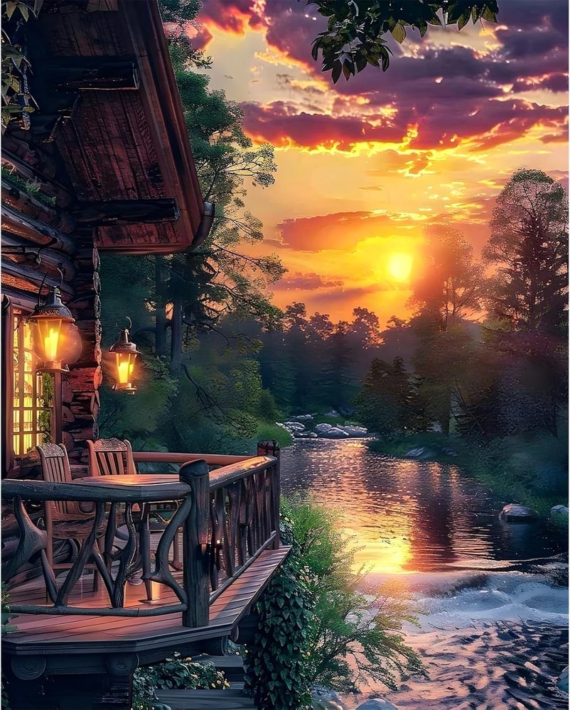 Paint by Numbers Kit for Adults – Sunset Cabin Adult 16x20inch, Sunset-1