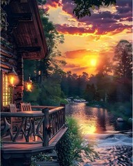 Paint by Numbers Kit for Adults – Sunset Cabin Adult 16x20inch, Sunset-1