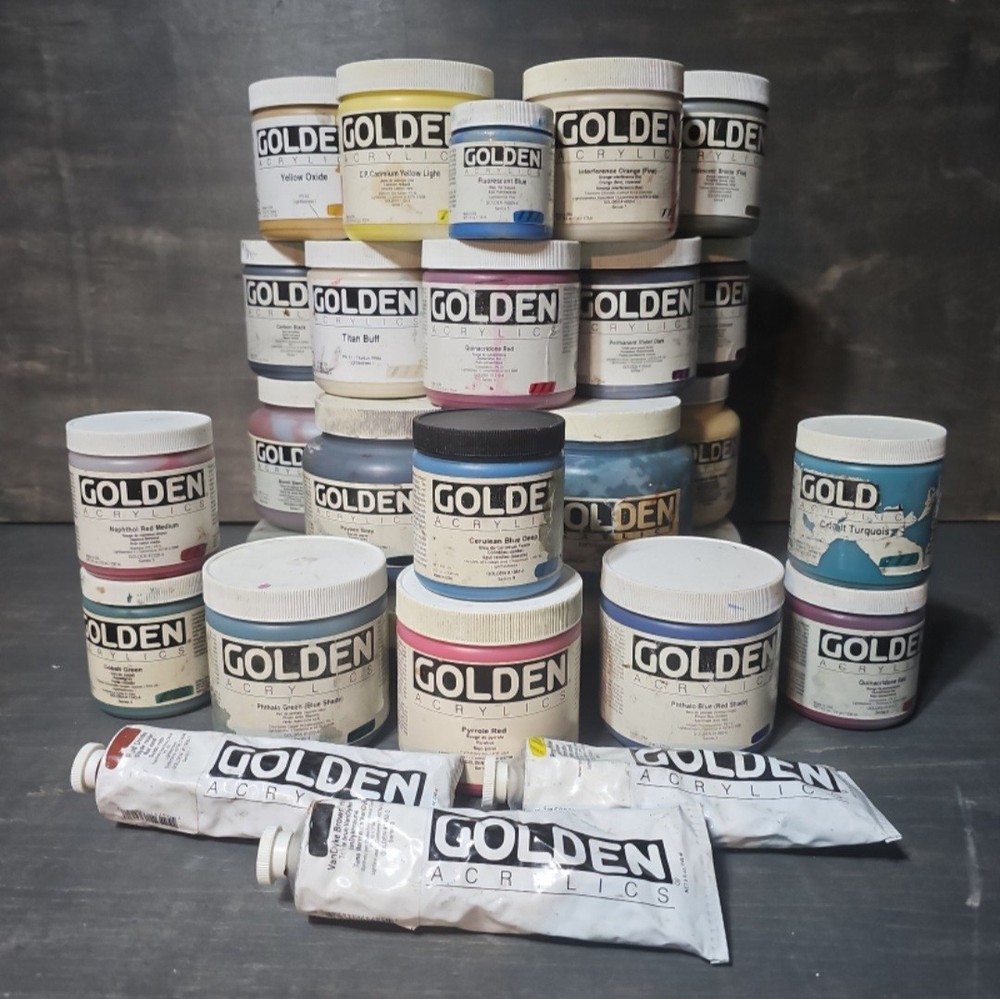 Golden Acrylics Fine Art Paint Multicolor Assorted Jars & Tubes Lot