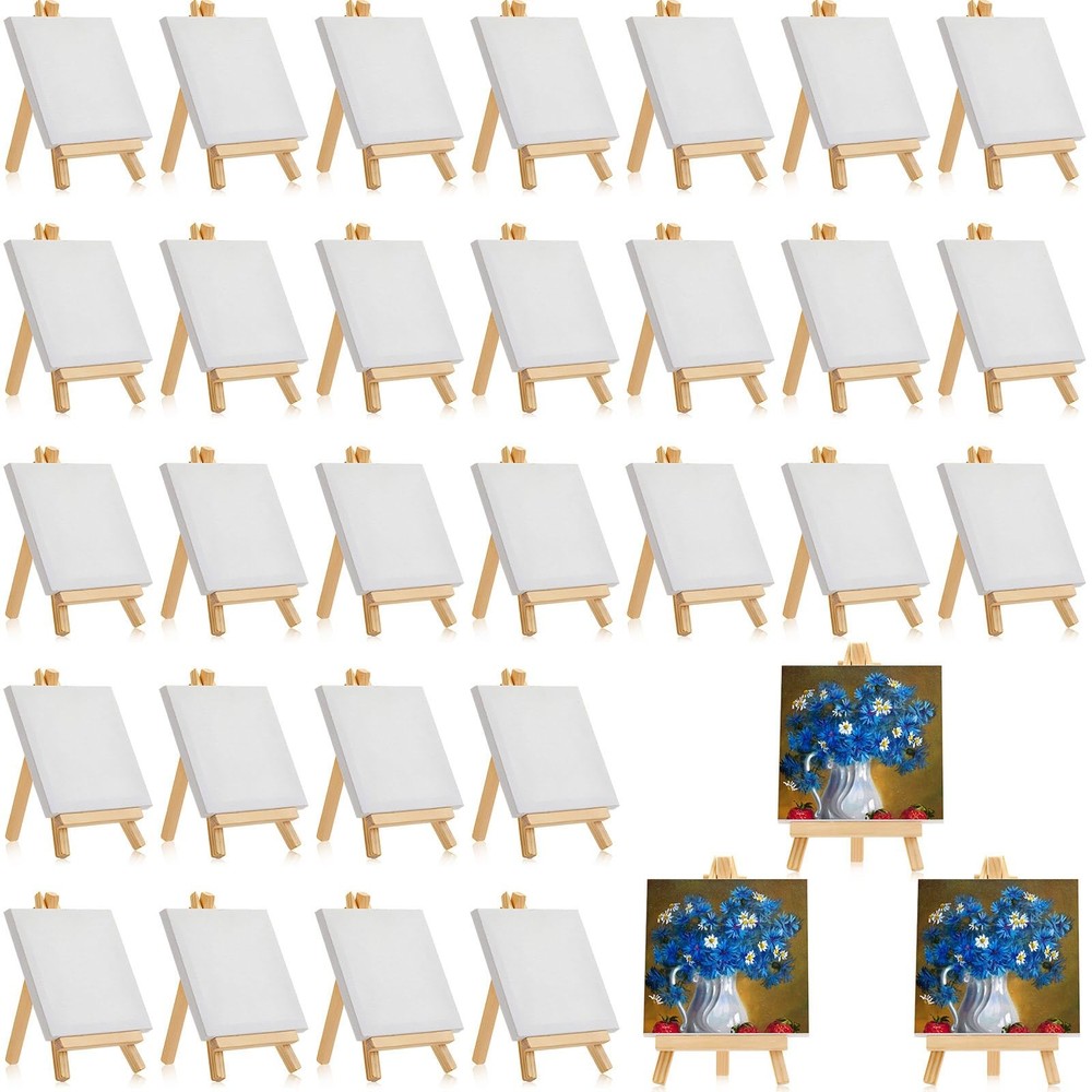 Mimorou 32 Pack Mini Canvas with Easel Sets for 3 x 3 Inch, as pictures shown