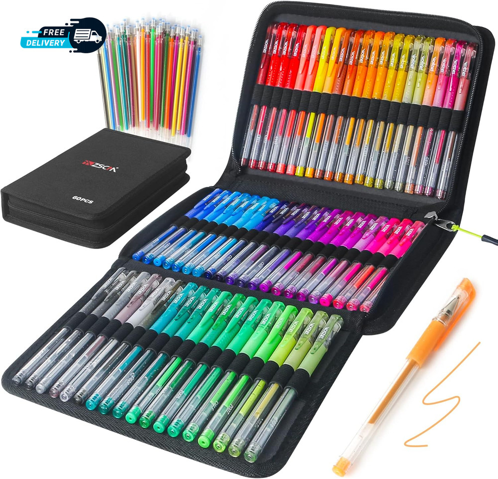 120 Pack Glitter Gel Pens Set ZSCM 60 Colors Glitter Pens with 60 Refills