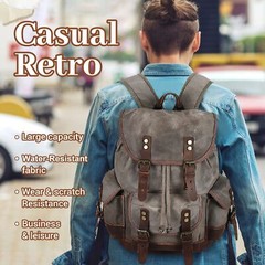 HuaChen Vintage Leather Backpack: Spacious Durable Canvas Rucksack for Men & …