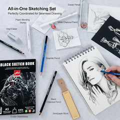 154 piezas de suministros de arte: kit de dibujo y bocetos con cuaderno de bocet