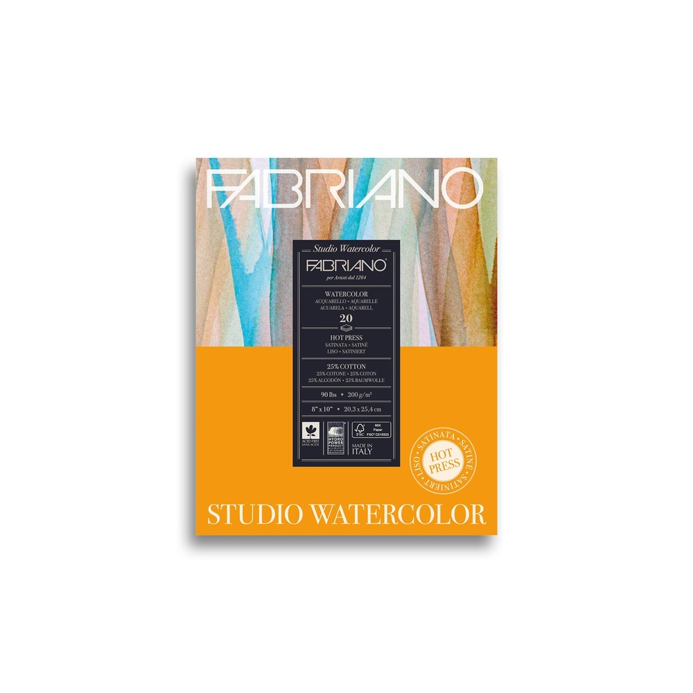 Studio Watercolor Pad, HotPress, 8″ x 10″, 90 lb., 20 Sheets