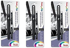 Pentel Arts Pocket Brush Pen, Includes 2 Black Ink Refills (GFKP3BPA) 3 Sets