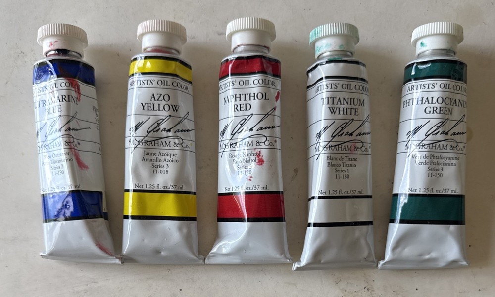 Vintage M. Graham & Co. Lot Of 5 Blue Yellow Red White Green Oil Colors