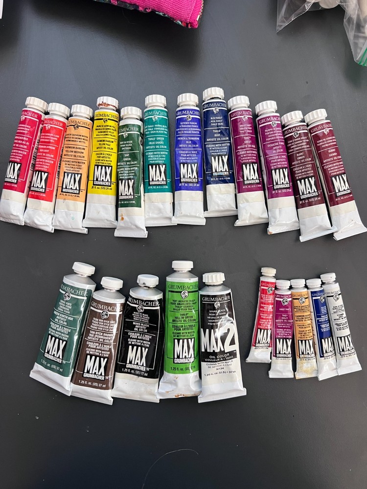 Lot of 22 Grumbacher Max Oil Color Professional Paints, Assorted colors & sizes