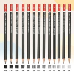 24Pcs 2B Drawing Pencils for Sketching, Red/Black