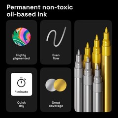 ARTISTRO 6 Gold & Silver Metallic Acrylic Paint Pens – 0.7mm Extra Fine Tip Pa