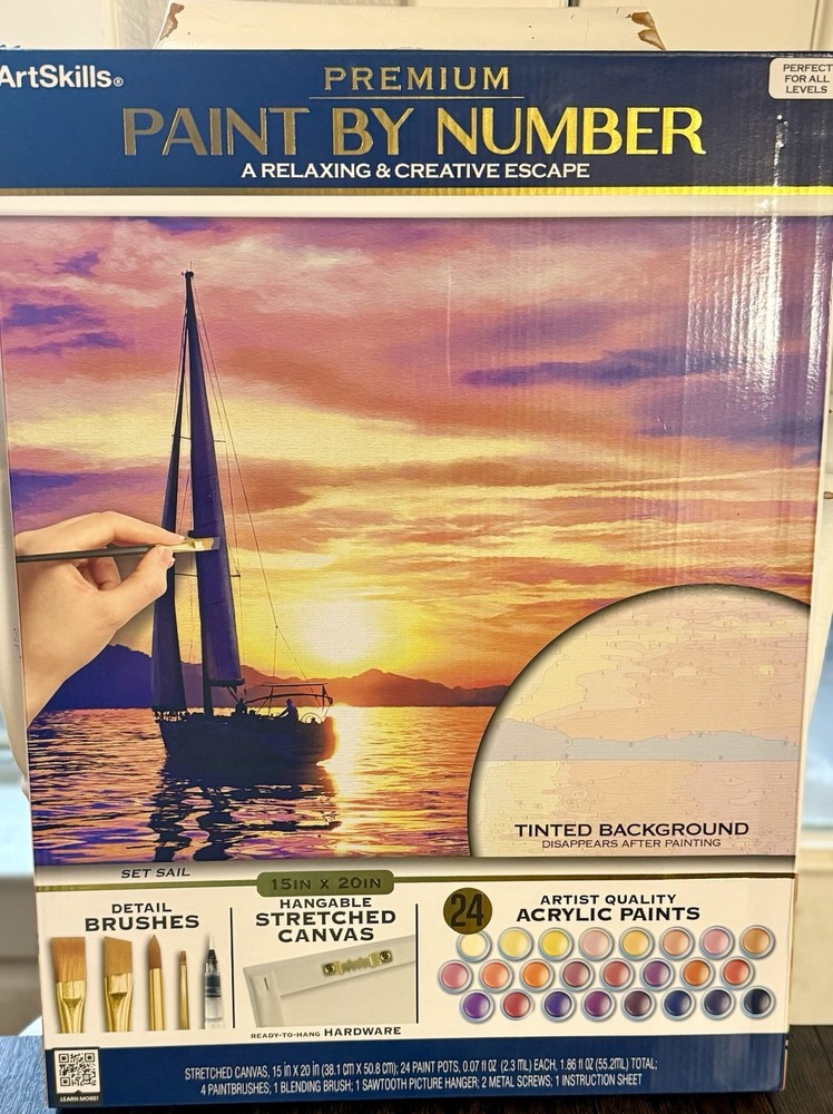 Art Skills Premium Paint by Number Kit 15” X 20” Set Sail Nautical 24 Paints