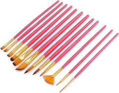 Transon Artist Paint Brush Set of 12 for Acrylic Medium, 12 Pcs Pink