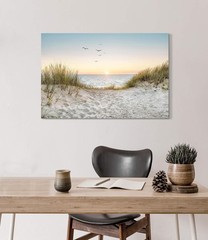 Coastal Wall Art Canvas Picture: Modern Beach Sunset Landscape Print Decor Ho…
