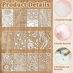 BOHUIZ 12 Pcs Abstract Geometric Texture 11 inches x 7.1 inches, White