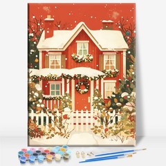 Winter Christmas House Festival Framed Canvas DIY Paint by Numbers Kit Bar Ca…