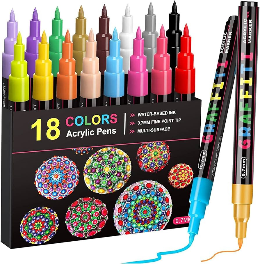 Emooqi Acrylic Paint Pens, 18 Colors Acrylic Paint Pens. 0.7mm Ex Fine Tip #Y92