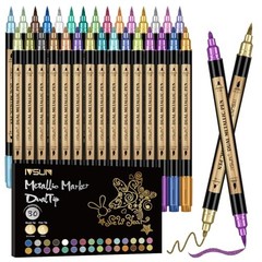 Metallic Marker Pens Dual Tip Acrylic Paint Pens for Black Paper, 30 Colors