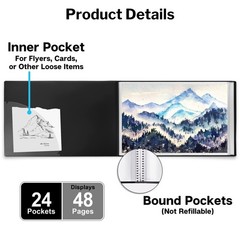 Dunwell 11×17 Portfolio Binder Black, Horizontal, Presentation Book with 24 P…