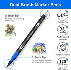 Dual Brush Art Markers for Sketching Doodling Lettering & Coloring