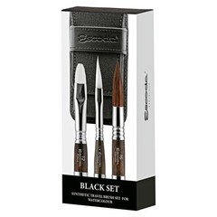 Watercolor Brush Travel Set Black 3 Brushes Synthetic Kolinsky Escoda Size White