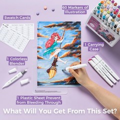 Ohuhu Markers, 60+1 Colours 1 count (Pack of 60), 60 Illustration Colors