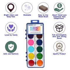 Watercolor Paint Set for Kids, 12 Colors, 24 Pack Washable Water Colors for P…